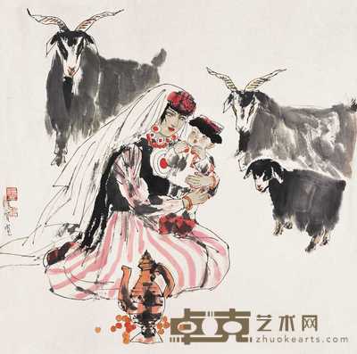 武漫宜 母子情 镜心 68×68cm